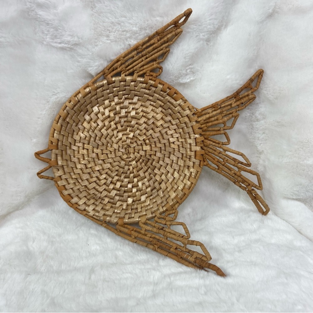 Wicker weaved boho fish & bird wall art